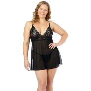 NORTIE Basil Svart Babydoll-sett Plus Size