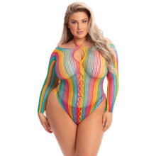Pink Lipstick Multicolor Long Sleeve Bodysuit Plus Size Produktbilde 1