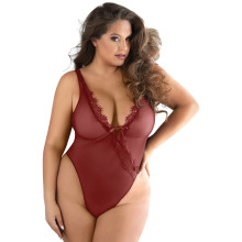 Allure Diva Leilani Red Mesh & Eyelash Lace Open Teddy Plus Size Produktbilde på modell 1