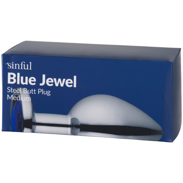 Sinful Blue Jewel Medium Stål Analplugg Emballasjebilde 90