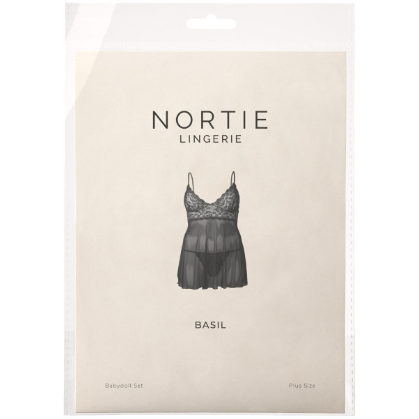 NORTIE Basil Svart Babydoll-sett Plus Size Emballasjebilde 90