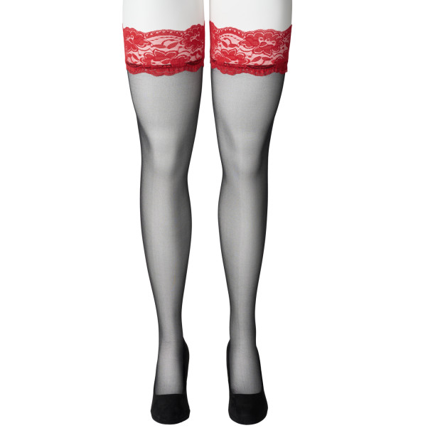 NORTIE Wilderness Selvsittende Strømper med Rød Blondekant Plus Size Produktbilde 4