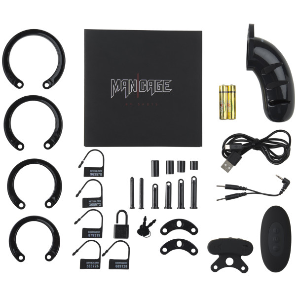 Mancage 22 Electro Kyskhetsbur med Testikkel-splitter Pakkens innhold 80