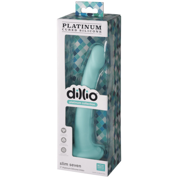 Dillio Platinum Slim Seven Teal Dildo med sugekopp 21 cm Emballasjebilde 90