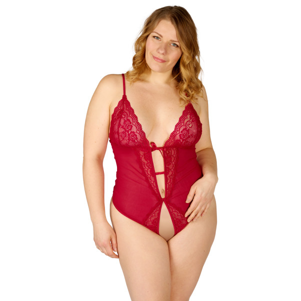 NORTIE Vilja Rød Blonde Body med Fransk Åpning Plus Size Produktbilde 1