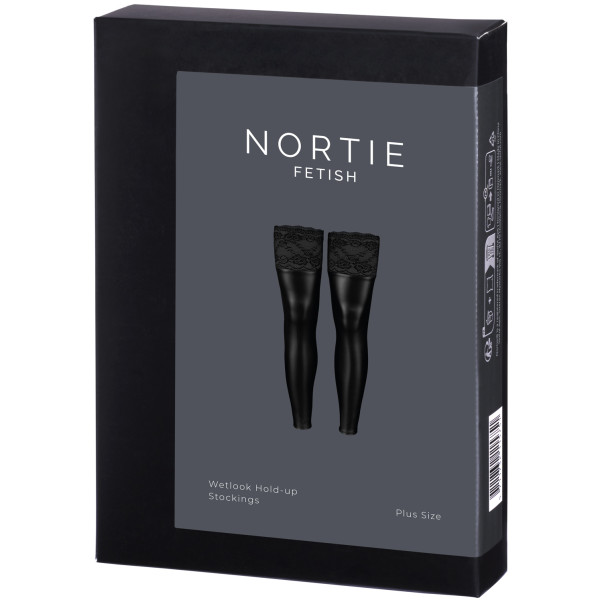 NORTIE Fetish Wetlook Hold-up Strømper Plus Size Emballasjebilde 90