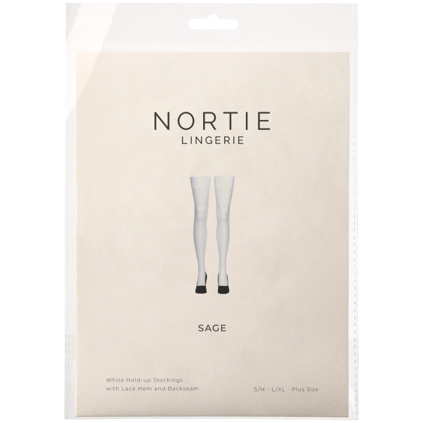 NORTIE Sage White Hold-up Strømper med Blondekant og Baksøm Plus Size Emballasjebilde 90