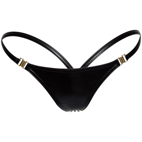 Noir Handmade Powerwetlook G-streng med Gullhekter Produktbilde 4