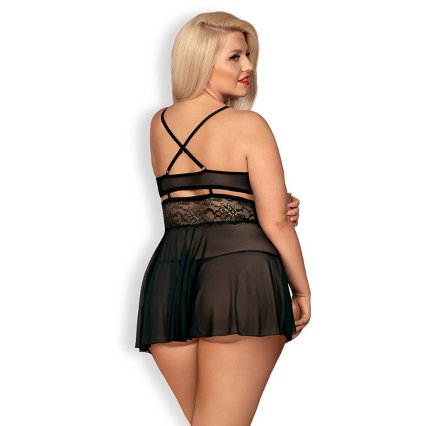 Obsessive Svart Babydoll Sett Plus Size Produktbilde på modell 2