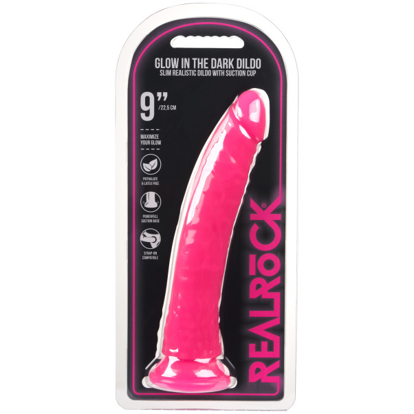 Realrock Glow in the Dark Slim Dildo med Sugekopp 23 cm Emballasjebilde 90