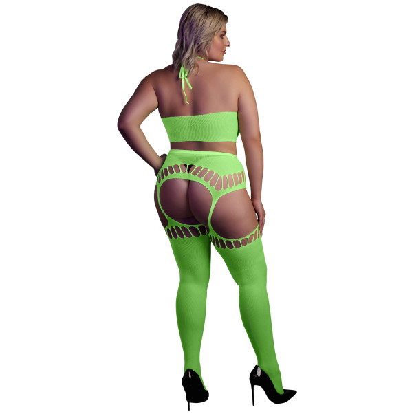 Ouch! Glow in The Dark Neongrønn Crop Top med Strømper Plus Size Produktbilde 2